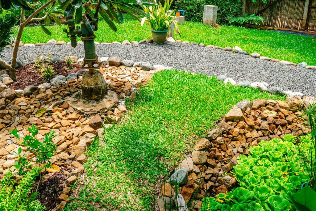 Garden paths and wooden footbridge
